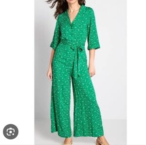 ModCloth Collectif Josephine Tiny Polkdot Green Jumpsuit